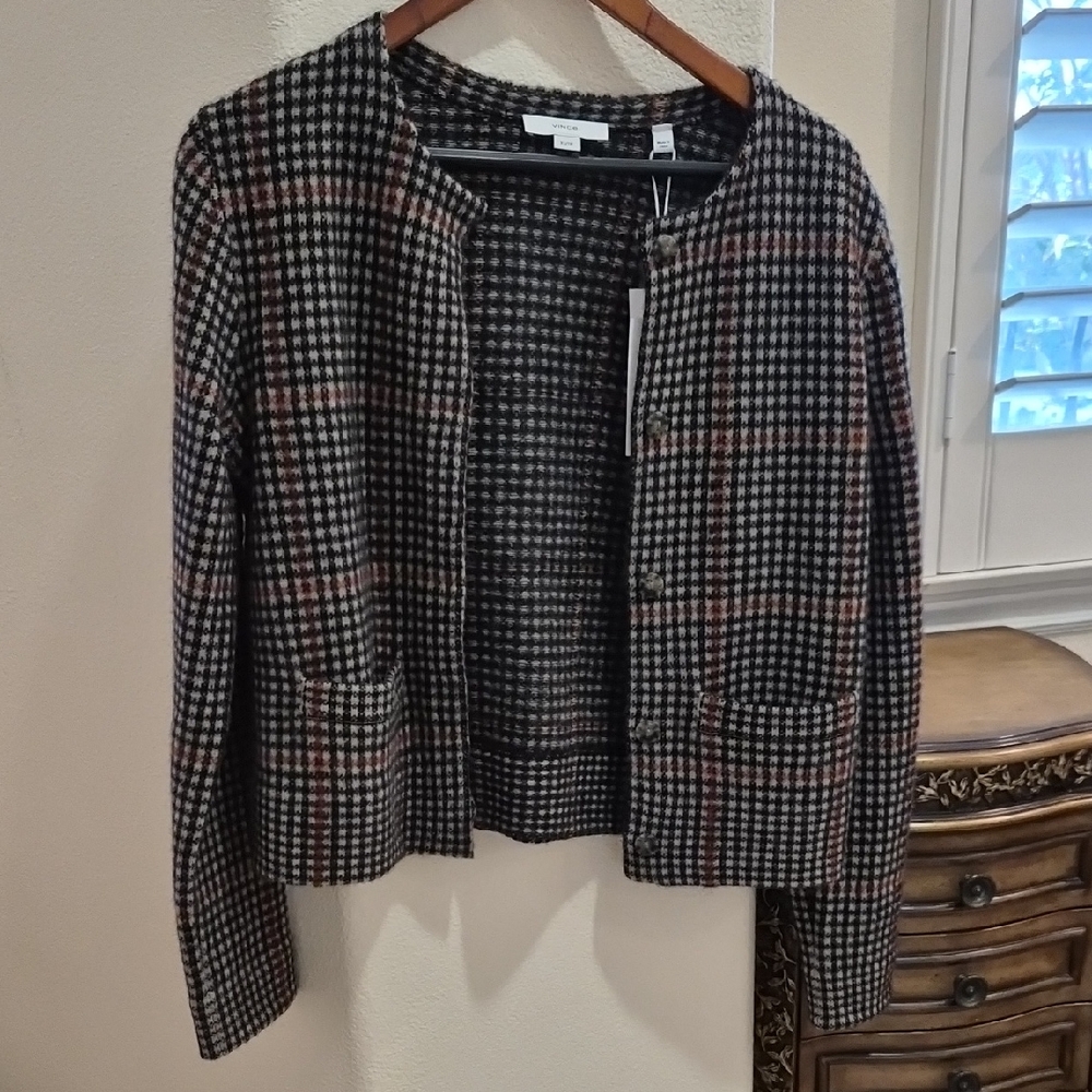 Vince Women's Plaid Blazer in Black and Pink